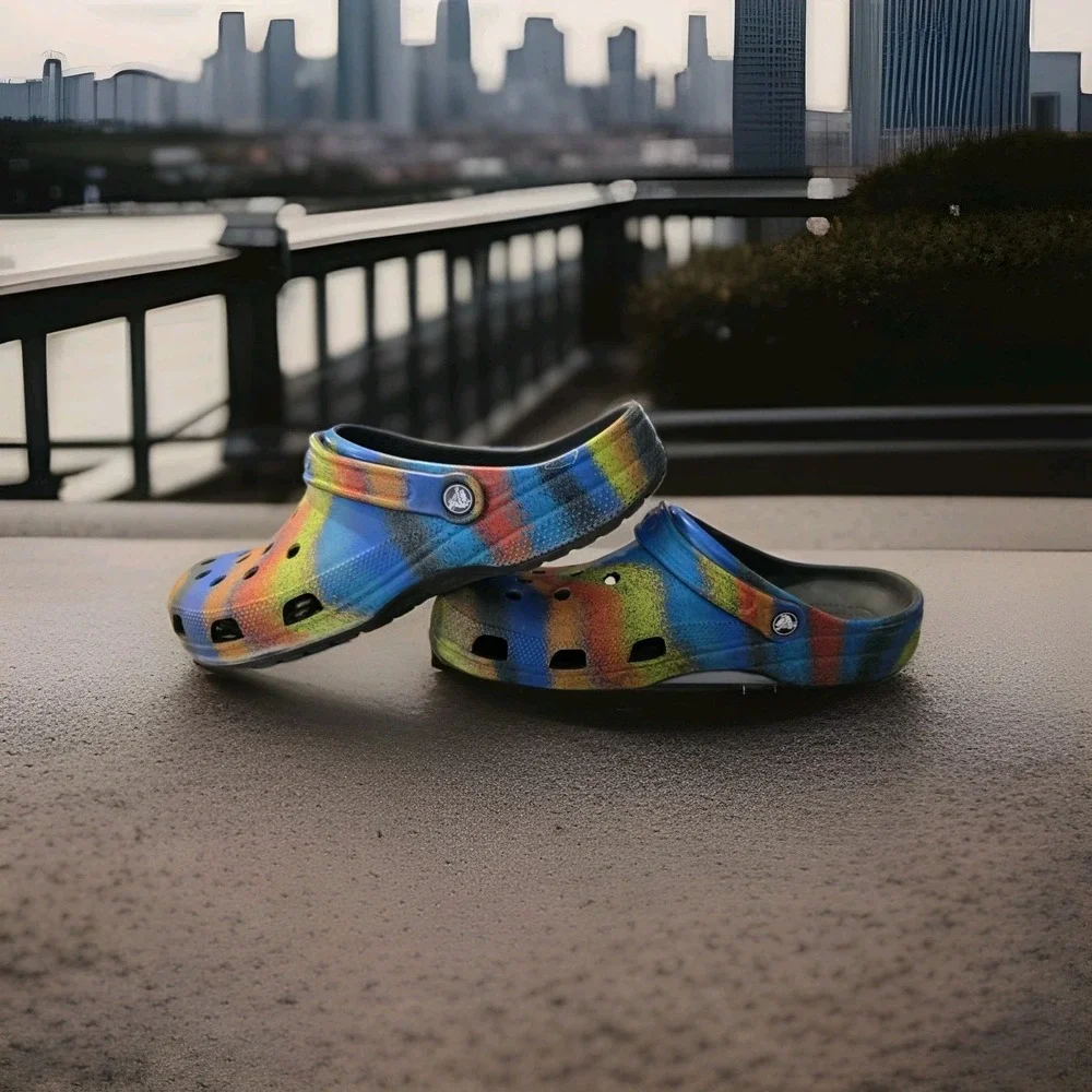 CROCS Mens Size 13 TieDye Clean Water Resistant Casual Slip On Carnival Beach